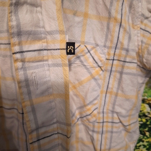 Yellow/blue plaid coarse cotton button up shirt - Picture 5 of 8
